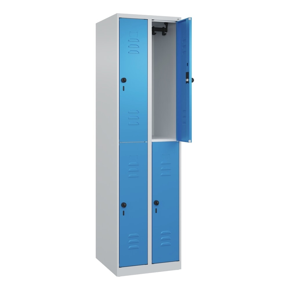 C+P Doppelstock-Spind Classic PLUS, 2 Abteile, HxBxT 1.850 x 500 x 500 mm, lichtgrau, lichtblau, für Vorhängeschloss, 4 Fächer