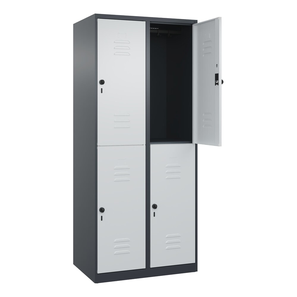 C+P Doppelstock-Spind Classic PLUS, 2 Abteile, HxBxT 1.850 x 800 x 500 mm, anthrazitgrau, lichtgrau, für Vorhängeschloss, 4 Fächer