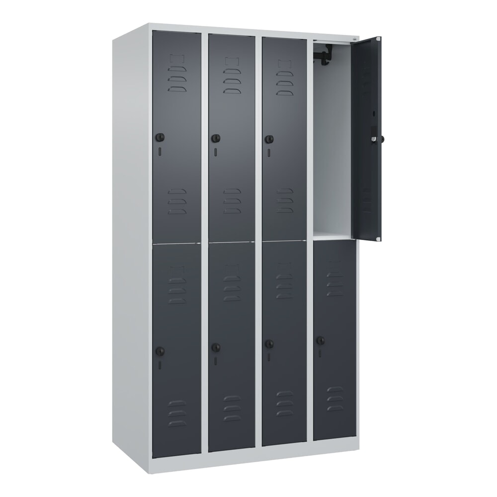 C+P Doppelstock-Spind Classic PLUS, 4 Abteile, HxBxT 1.850 x 1.000 x 500 mm, lichtgrau, anthrazitgrau, für Vorhängeschloss, 8 Fächer