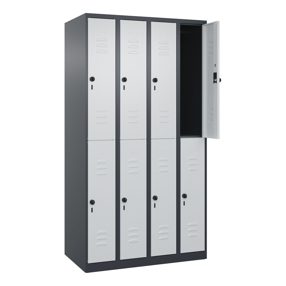 C+P Doppelstock-Spind Classic PLUS, 4 Abteile, HxBxT 1.850 x 1.000 x 500 mm, anthrazitgrau, lichtgrau, für Vorhängeschloss, 8 Fächer