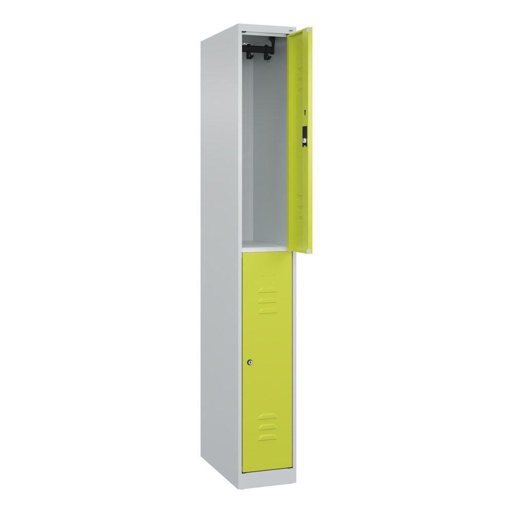 C+P Doppelstock-Spind Classic PLUS, 1 Abteil, HxBxT 1.850 x 250 x 500 mm, lichtgrau, clowngrün, Zylinderschloss, 2 Fächer