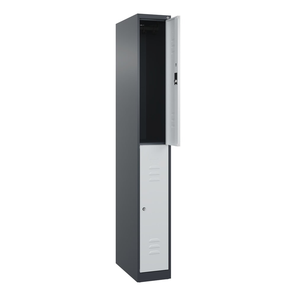 C+P Doppelstock-Spind Classic PLUS, 1 Abteil, HxBxT 1.850 x 250 x 500 mm, anthrazitgrau, lichtgrau, Zylinderschloss, 2 Fächer
