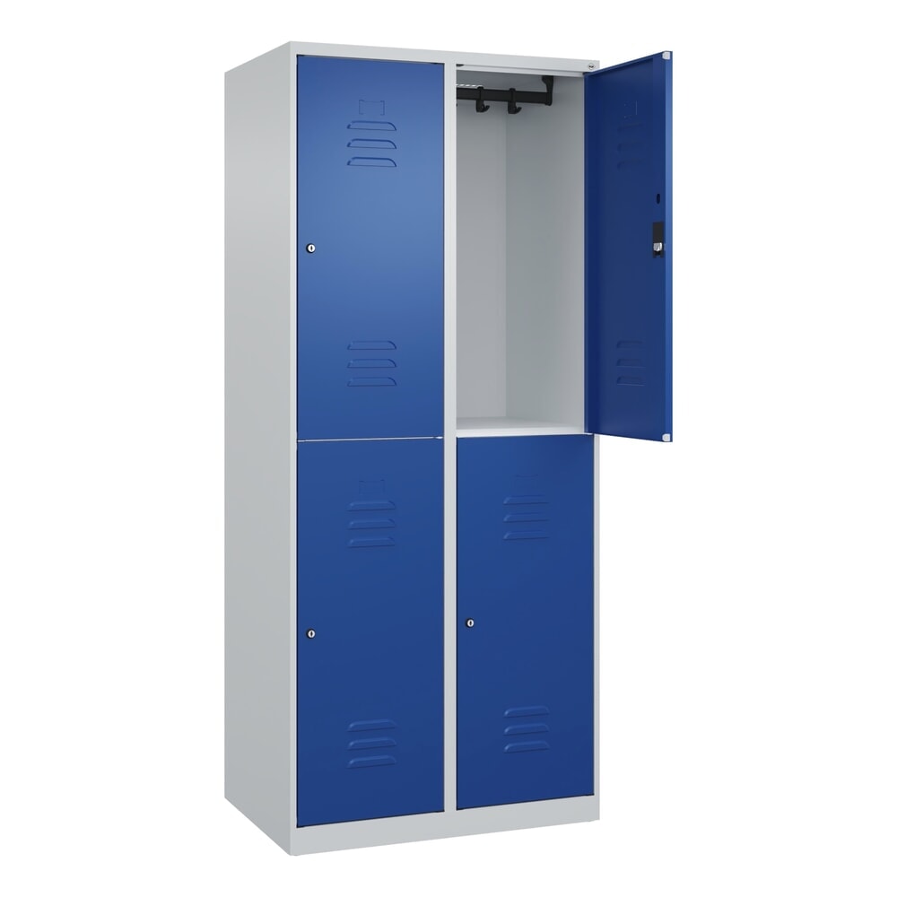 C+P Doppelstock-Spind Classic PLUS, 2 Abteile, HxBxT 1.850 x 800 x 500 mm, lichtgrau, enzianblau, Zylinderschloss, 4 Fächer