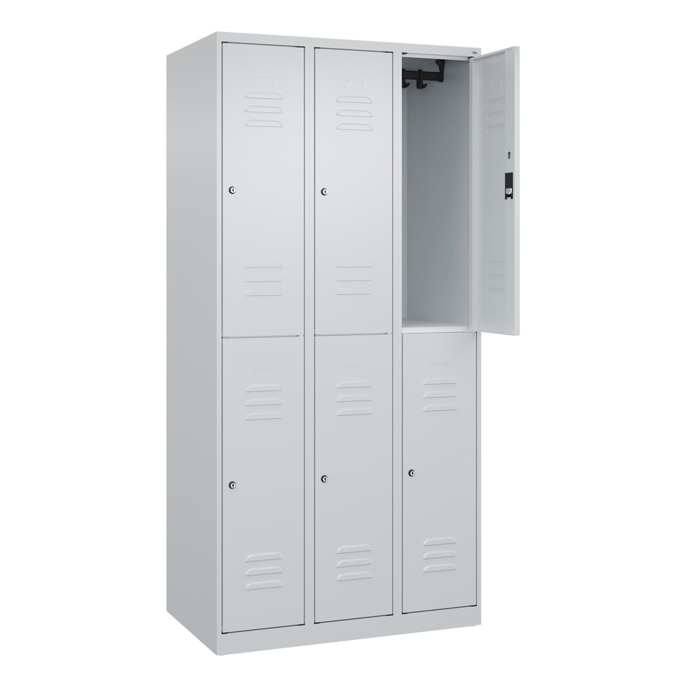 C+P Doppelstock-Spind Classic PLUS, 3 Abteile, HxBxT 1.850 x 900 x 500 mm, lichtgrau, lichtgrau, Zylinderschloss, 6 Fächer