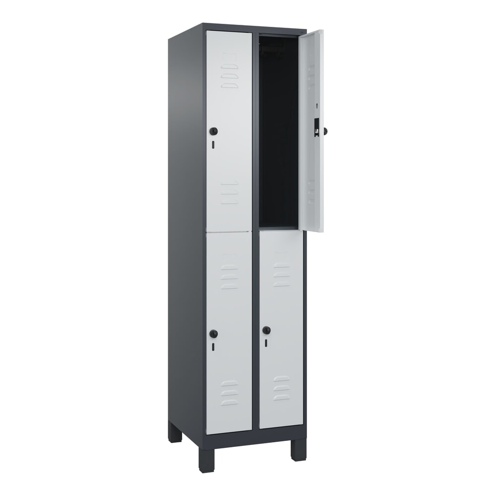 C+P Doppelstock-Spind Classic PLUS, Füße, 2 Abteile, HxBxT 1.950 x 500 x 500 mm, anthrazitgrau, lichtgrau, 4 Fächer, für Vorhängeschloss