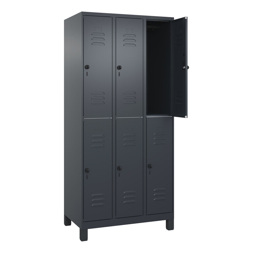 C+P Doppelstock-Spind Classic PLUS, Füsse, 3 Abteile, HxBxT 1.950 x 900 x 500 mm, anthrazitgrau, anthrazitgrau, 6 Fächer, für Vorhängeschloss