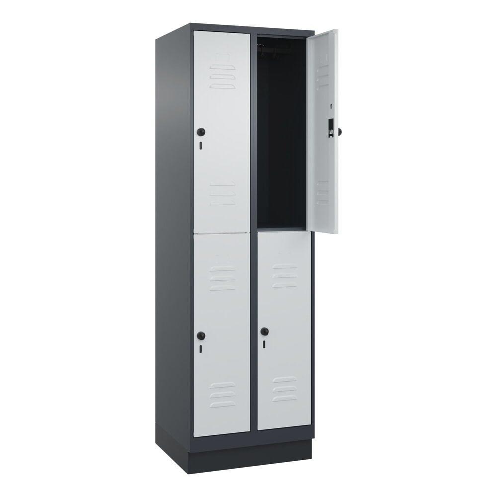 C+P Doppelstock-Spind Classic PLUS, Sockel, 2 Abteile, HxBxT 1.950 x 600 x 500 mm, anthrazitgrau, lichtgrau, 4 Fächer, für Vorhängeschloss