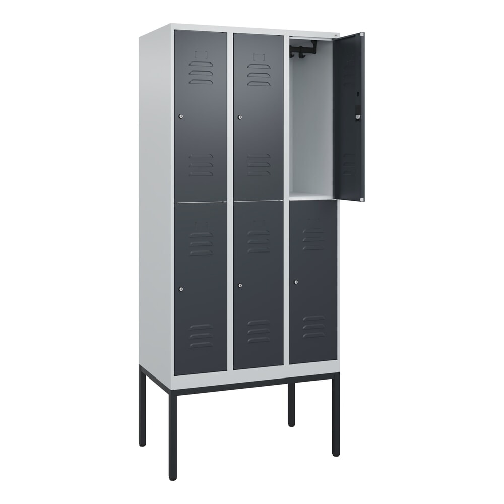 C+P Doppelstock-Spind Classic PLUS, Gestell, 3 Abteile, HxBxT 2.120 x 900 x 500 mm, lichtgrau, anthrazitgrau, Zylinderschloss, 6 Fächer