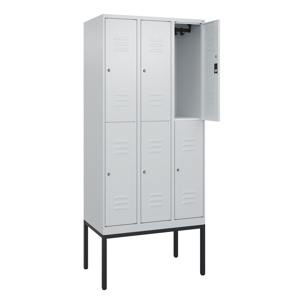 C+P Doppelstock-Spind Classic PLUS, Gestell, 3 Abteile, HxBxT 2.120 x 900 x 500 mm, lichtgrau, lichtgrau, Zylinderschloss, 6 Fächer