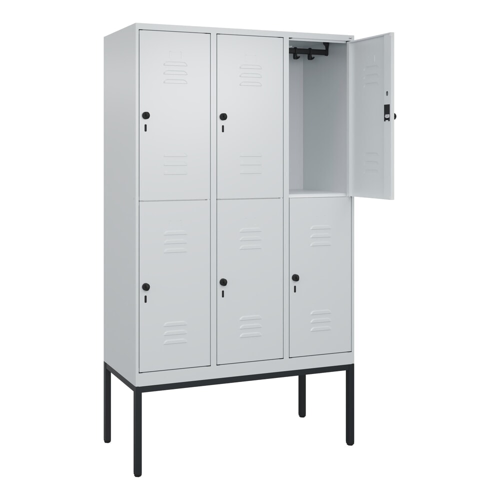 C+P Doppelstock-Spind Classic PLUS, Gestell, 3 Abteile, HxBxT 2.120 x 1.200 x 500 mm, lichtgrau, lichtgrau, für Vorhängeschloss, 6 Fächer