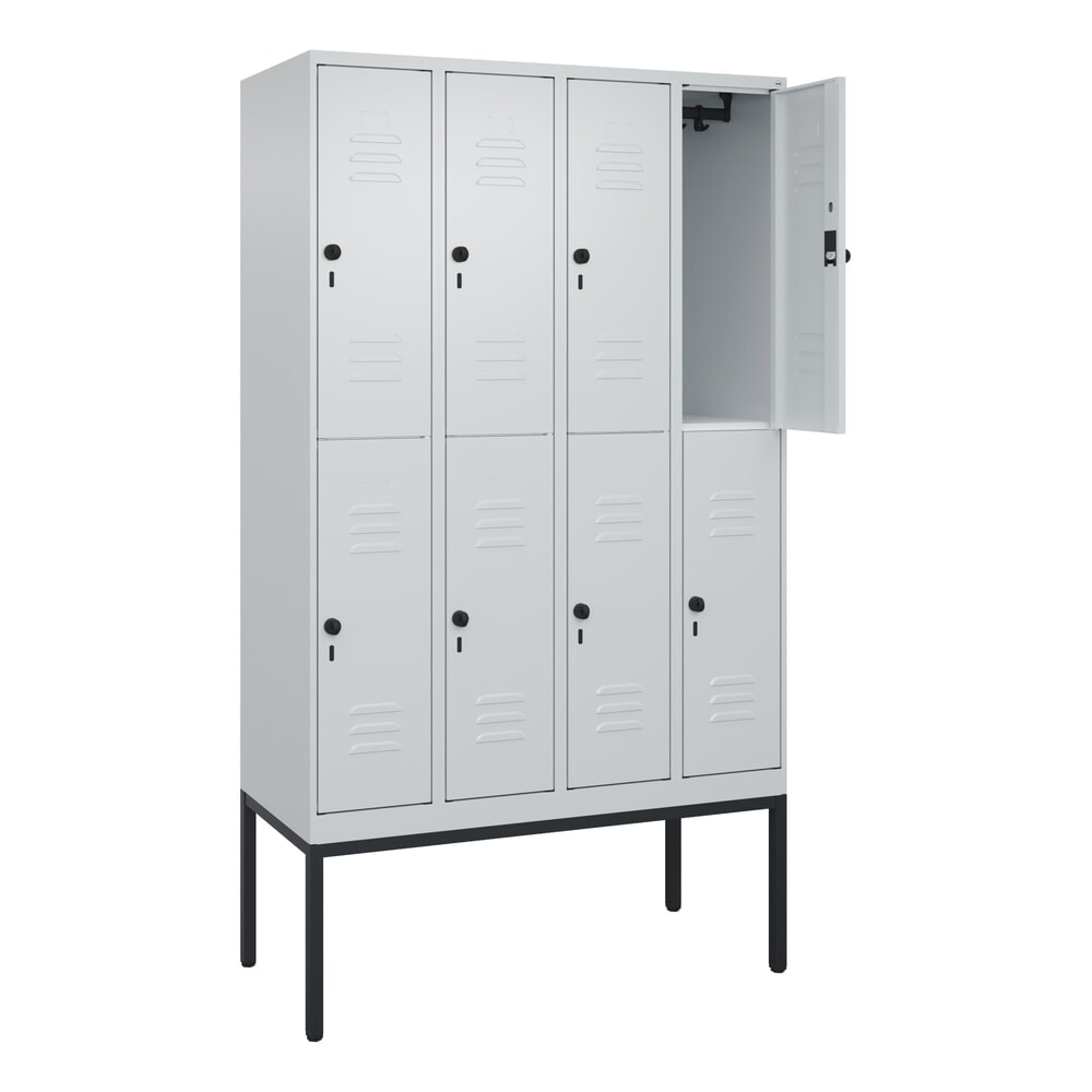 C+P Doppelstock-Spind Classic PLUS, Gestell, 4 Abteile, HxBxT 2.120 x 1.200 x 500 mm, lichtgrau, lichtgrau, für Vorhängeschloss, 8 Fächer