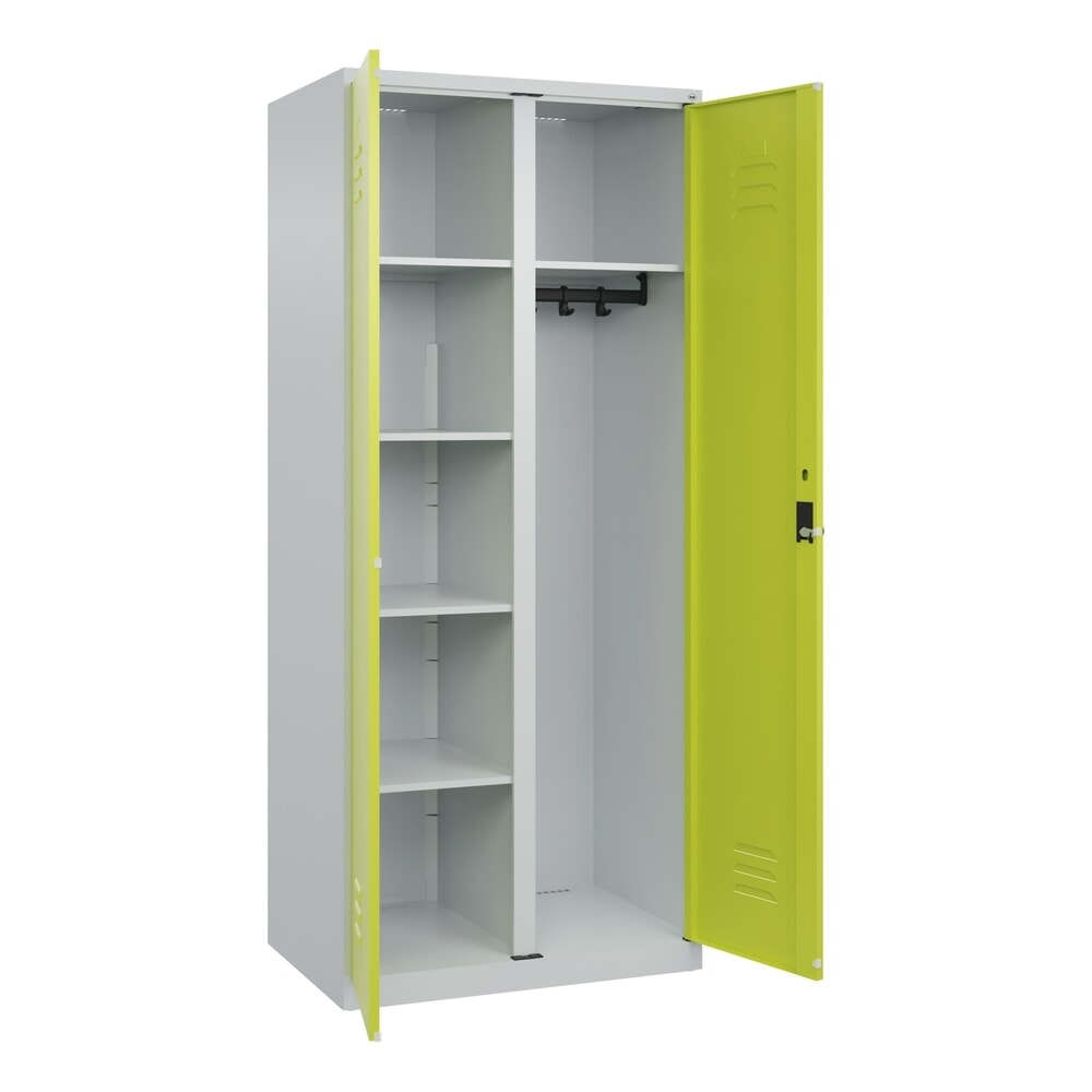 C+P Wäsche-, Garderobenspind Classic PLUS, 2 Abteile, HxBxT 1.850 x 800 x 500 mm, lichtgrau, clowngrün, für Vorhängeschloss