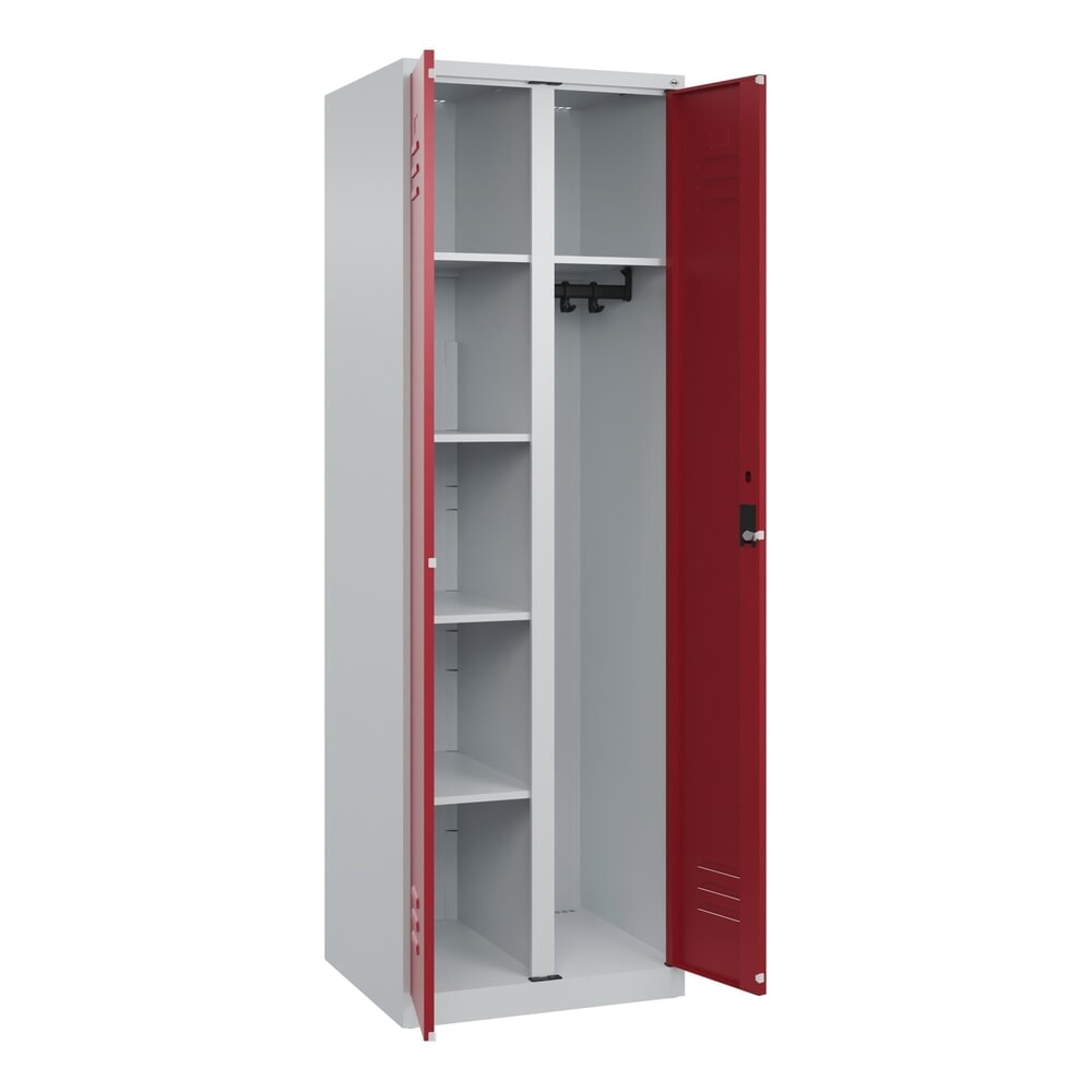 C+P Wäsche-, Garderobenspind Classic PLUS, 2 Abteile, HxBxT 1.850 x 600 x 500 mm, lichtgrau, rubinrot, Zylinderschloss