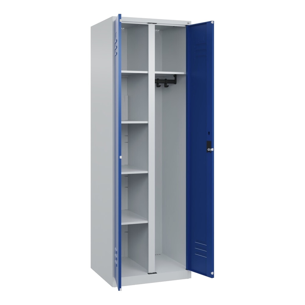 C+P Wäsche-, Garderobenspind Classic PLUS, 2 Abteile, HxBxT 1.850 x 600 x 500 mm, lichtgrau, enzianblau, Zylinderschloss