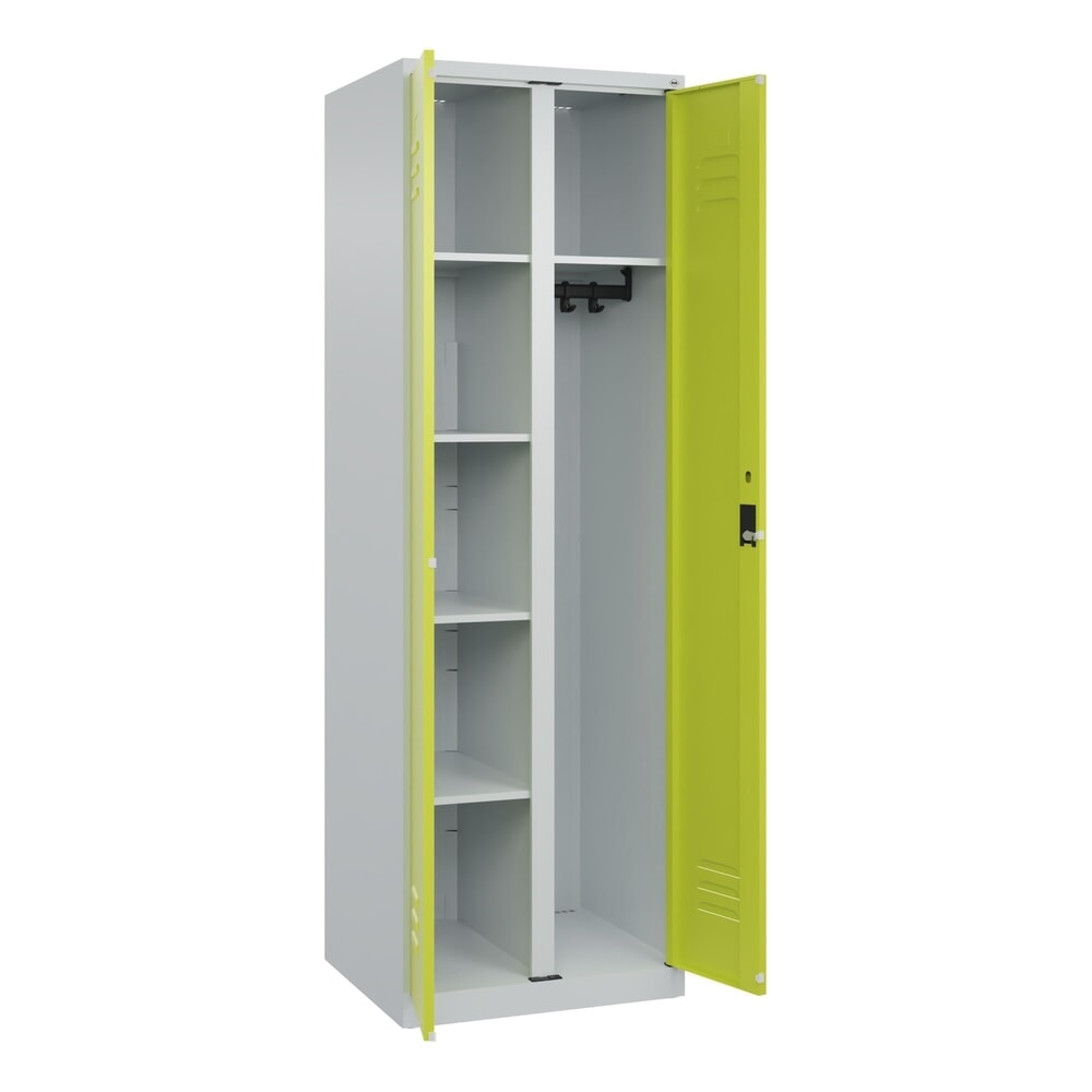 C+P Wäsche-, Garderobenspind Classic PLUS, 2 Abteile, HxBxT 1.850 x 600 x 500 mm, lichtgrau, clowngrün, Zylinderschloss