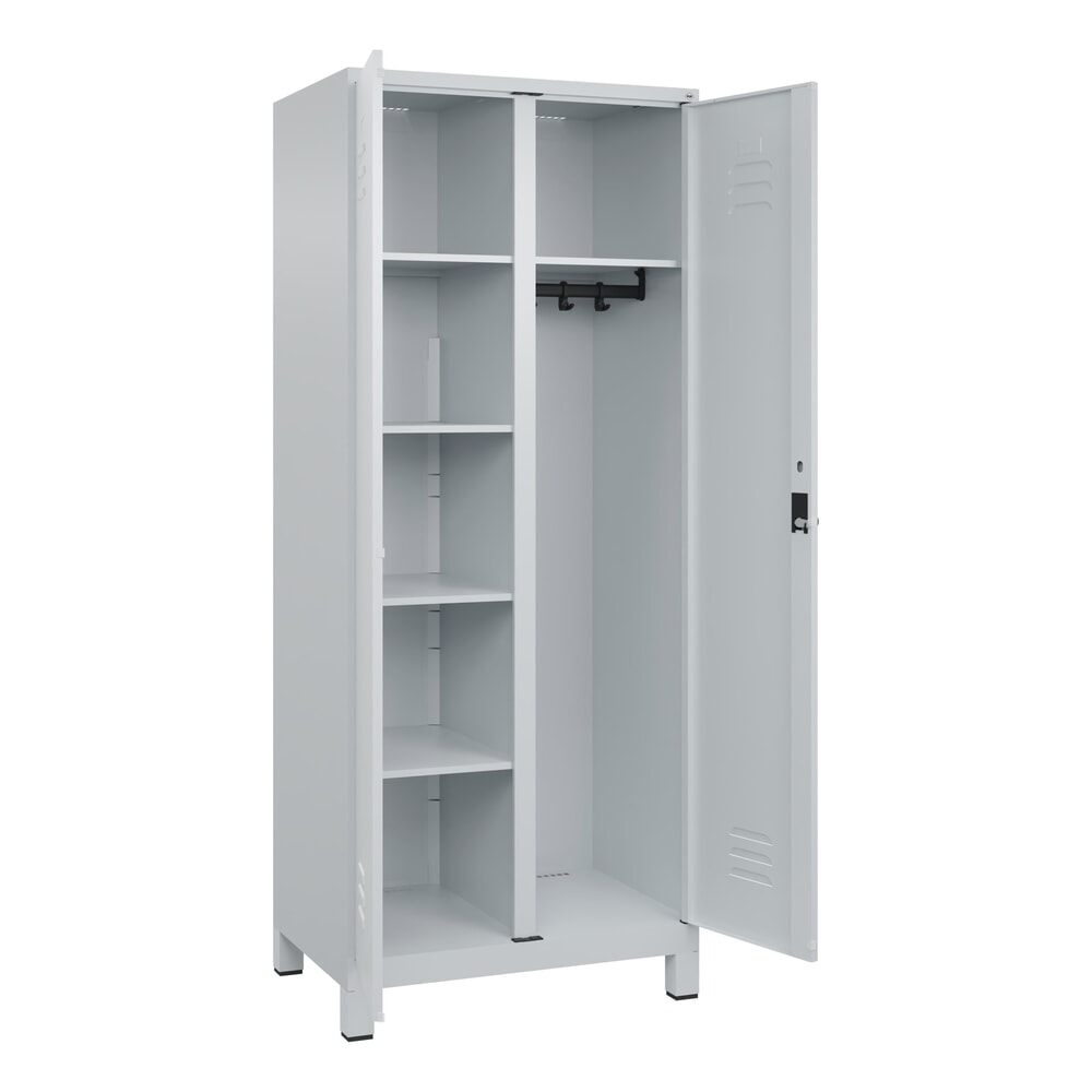 C+P Mehrzweck-Putzmittelschrank Classic PLUS, Füsse, 2 Abteile, HxBxT 1.950 x 800 x 500 mm, lichtgrau, lichtgrau, für Vorhängeschloss