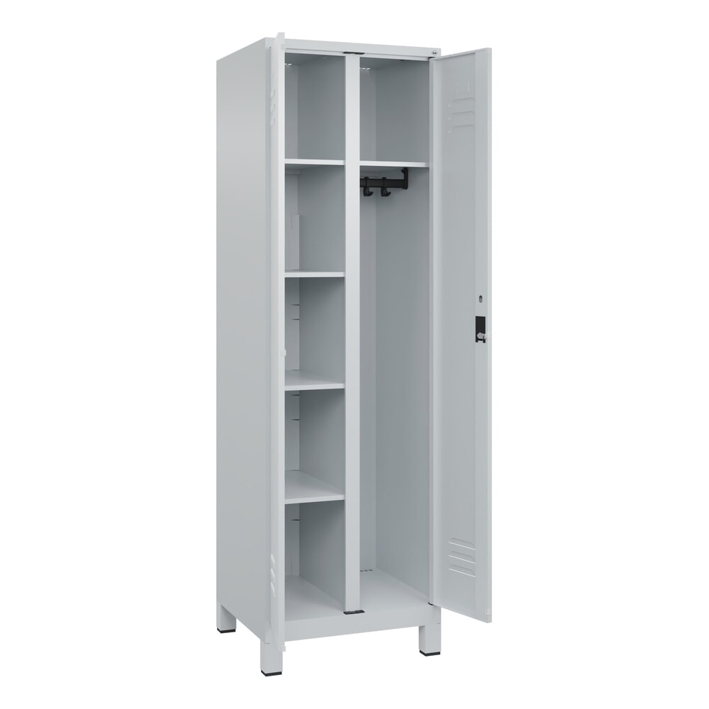 C+P Mehrzweck-Putzmittelschrank Classic PLUS, Füsse, 2 Abteile, HxBxT 1.950 x 600 x 500 mm, lichtgrau, lichtgrau, Zylinderschloss