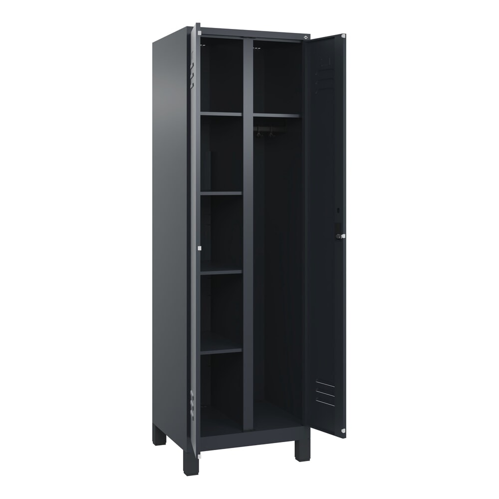 C+P Mehrzweck-Putzmittelschrank Classic PLUS, Füsse, 2 Abteile, HxBxT 1.950 x 600 x 500 mm, anthrazitgrau, anthrazitgrau, Zylinderschloss