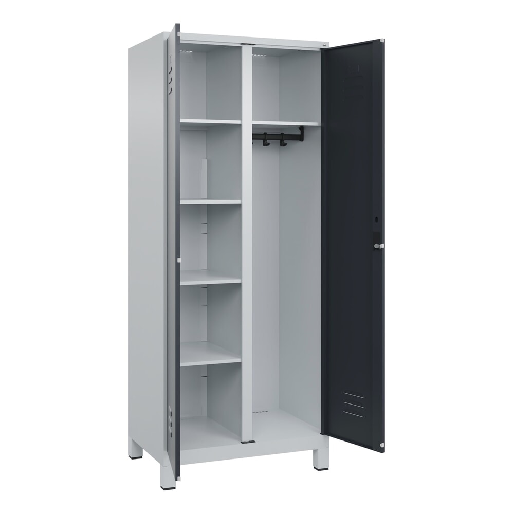 C+P Mehrzweck-Putzmittelschrank Classic PLUS, Füsse, 2 Abteile, HxBxT 1.950 x 800 x 500 mm, lichtgrau, anthrazitgrau, Zylinderschloss