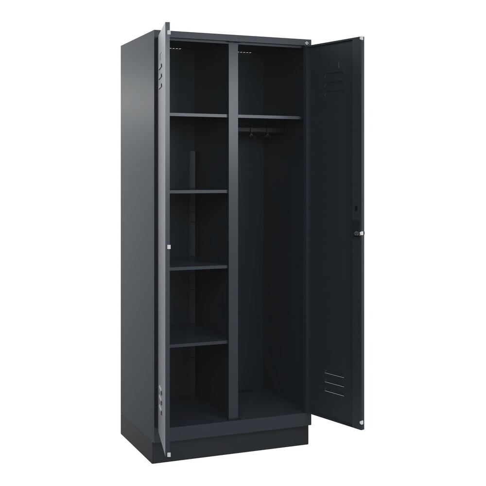 C+P Mehrzweck-Putzmittelschrank Classic PLUS, Sockel, 2 Abteile, HxBxT 1.950 x 800 x 500 mm, anthrazitgrau, anthrazitgrau, für Vorhängeschloss