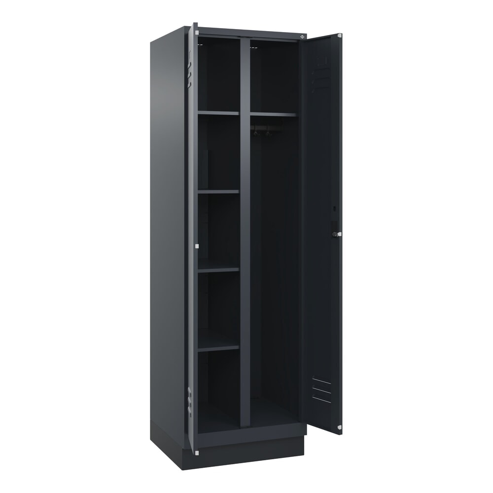 C+P Mehrzweck-Putzmittelschrank Classic PLUS, Sockel, 2 Abteile, HxBxT 1.950 x 600 x 500 mm, anthrazitgrau, anthrazitgrau, Zylinderschloss