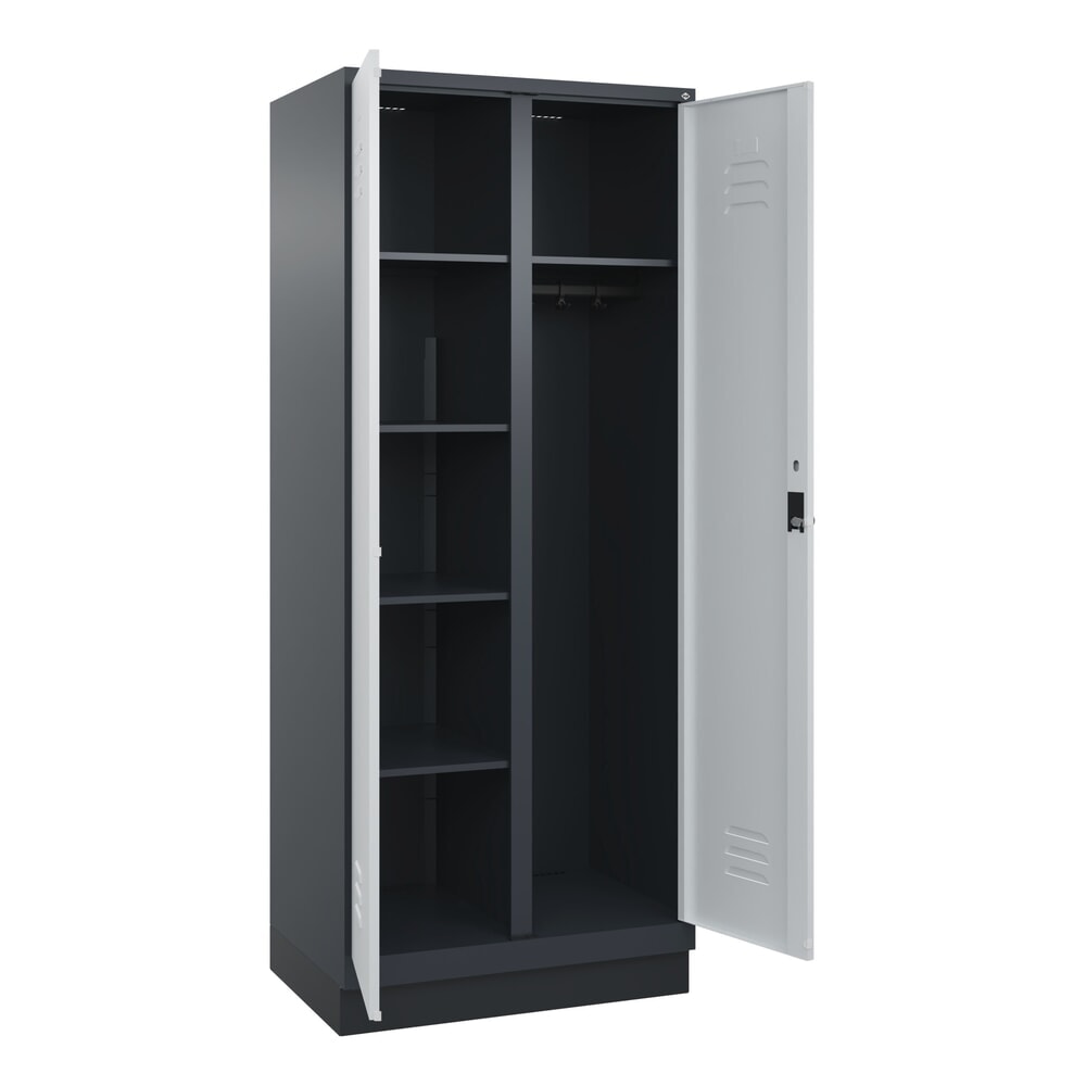 C+P Mehrzweck-Putzmittelschrank Classic PLUS, Sockel, 2 Abteile, HxBxT 1.950 x 800 x 500 mm, anthrazitgrau, lichtgrau, für Vorhängeschloss