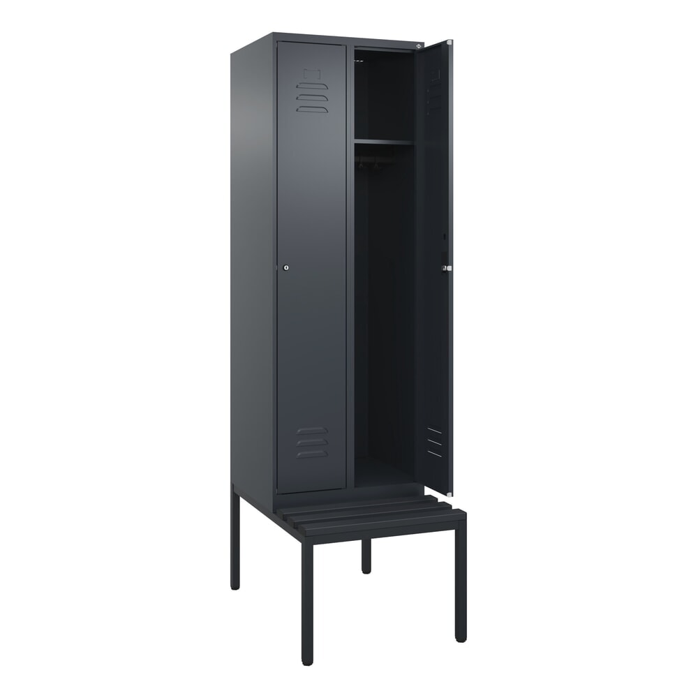 C+P Spind Classic PLUS, 2 Abteile, HxBxT 2.120 x 600 x 815 mm, Zylinderschloss, untergebaute Bank aus Kunststoff, anthrazitgrau, anthrazitgrau
