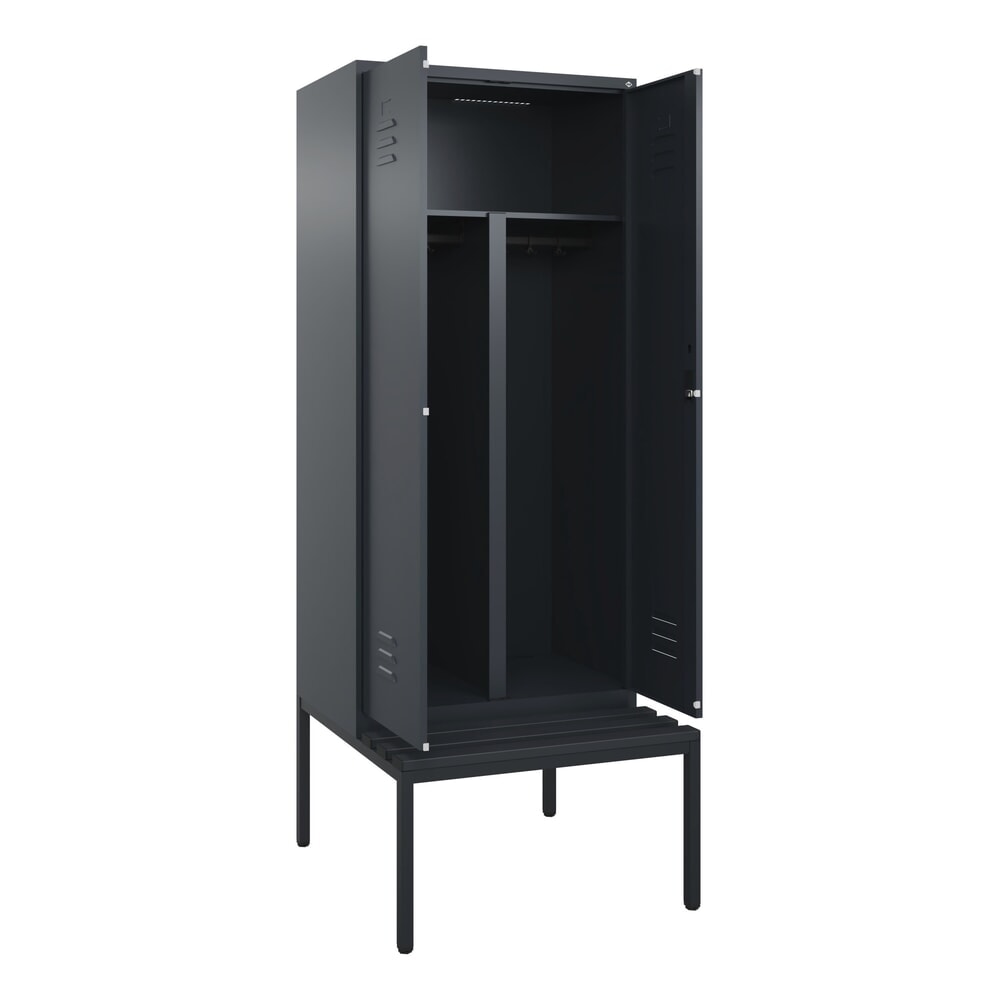 C+P PSA Doppel-Spind Classic PLUS, 2 Abteile, HxBxT 2.120 x 800 x 815 mm, Zylinderschloss, untergebaute Bank aus Kunststoff, anthrazitgrau, anthrazitgrau