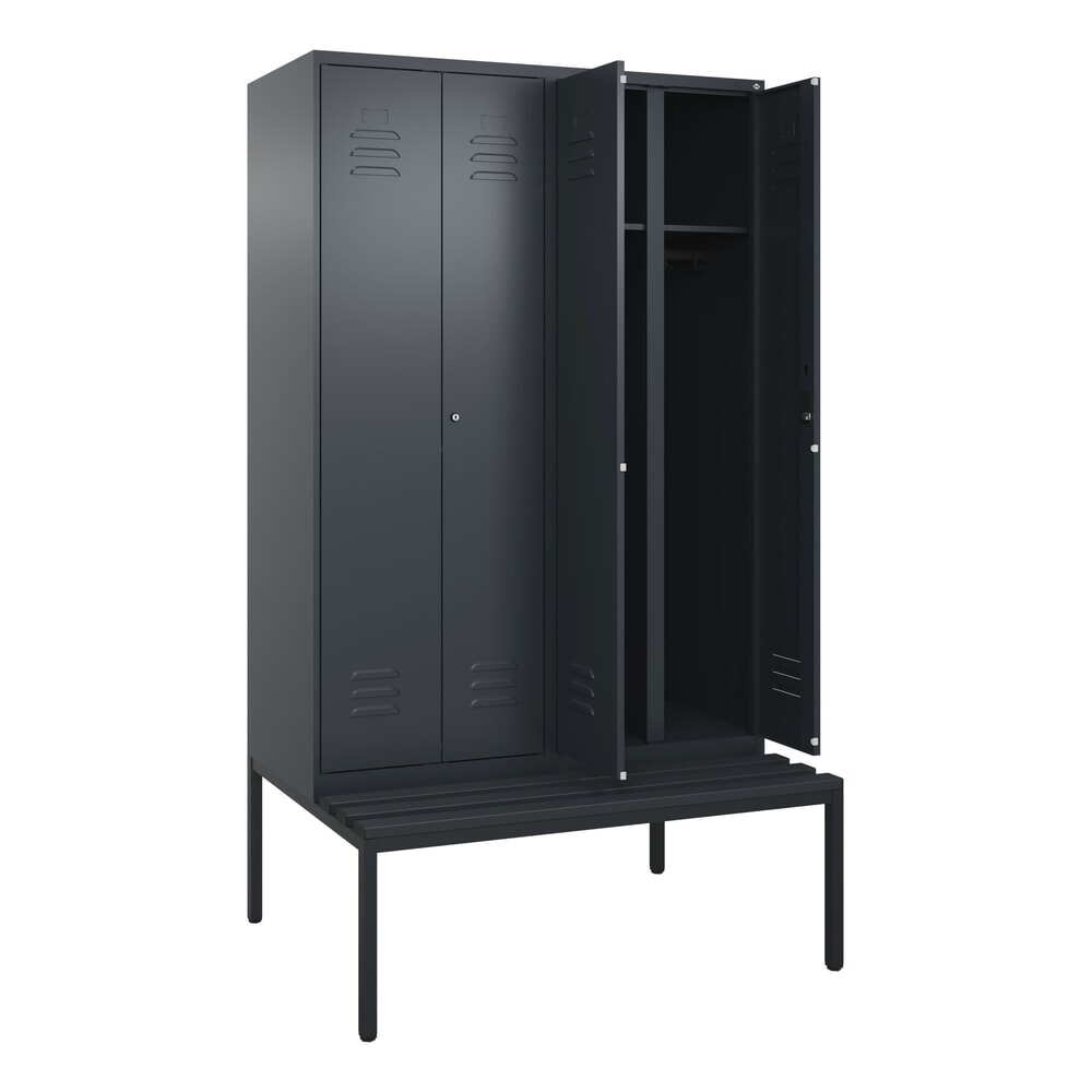 C+P Schwarz-Weiss-Spind Classic PLUS, 4 Abteile, HxBxT 2.120 x 1.200 x 815 mm, Zylinderschloss, untergebaute Bank aus Kunststoff, anthrazitgrau, anthrazitgrau