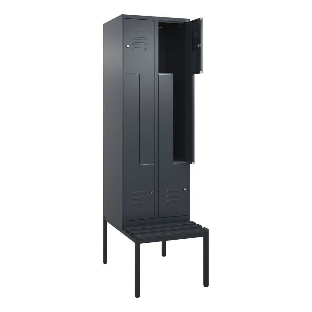 C+P Z-Spind Classic PLUS, 4 Abteile, HxBxT 2.120 x 600 x 815 mm, Zylinderschloss, untergebaute Bank aus Kunststoff, anthrazitgrau, anthrazitgrau