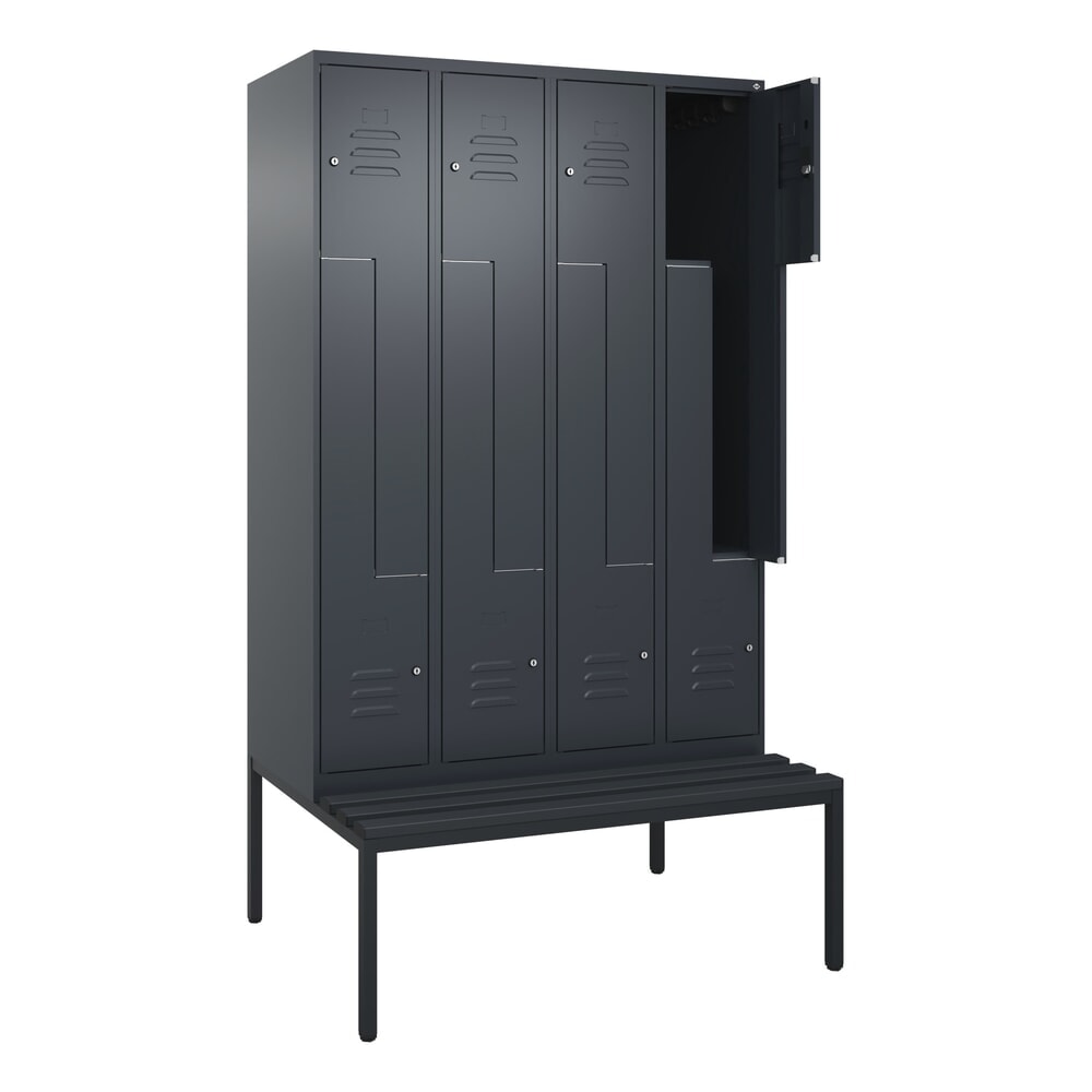 C+P Z-Spind Classic PLUS, 8 Abteile, HxBxT 2.120 x 1.200 x 815 mm, Zylinderschloss, untergebaute Bank aus Kunststoff, anthrazitgrau, anthrazitgrau
