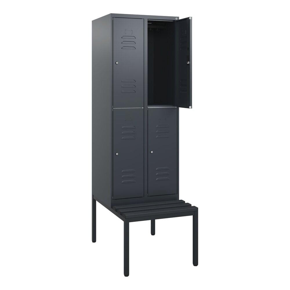 C+P Doppelstock-Spind Classic PLUS, 2 Abteile, HxBxT 1.950 x 600 x 815 mm, Zylinderschloss, untergebaute Bank aus Kunststoff, anthrazitgrau, anthrazitgrau