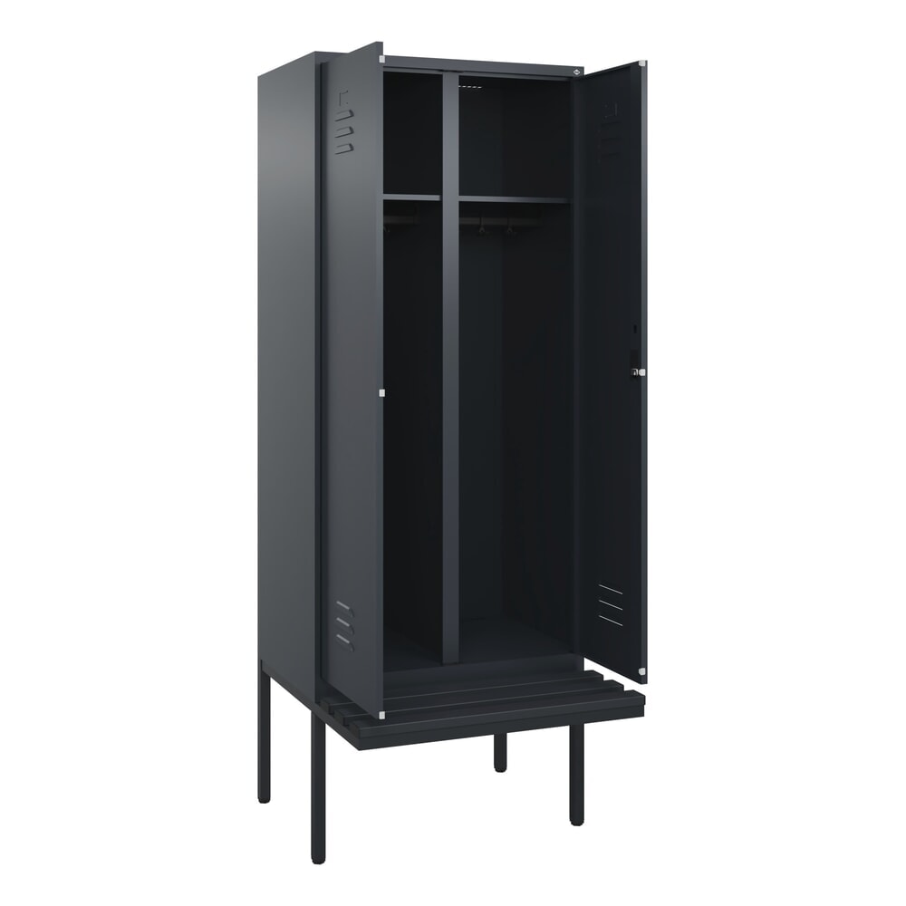 C+P Schwarz-Weiss-Spind Classic PLUS, 2 Abteile, HxBxT 2.120 x 800 x 815 mm, Zylinderschloss, auskragende Bank aus Kunststoff, anthrazitgrau, anthrazitgrau