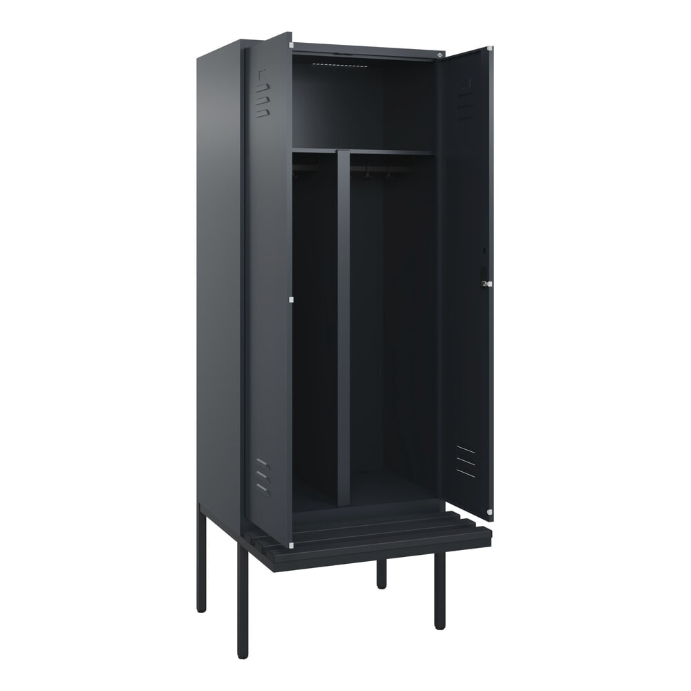 C+P PSA Doppel-Spind Classic PLUS, 2 Abteile, HxBxT 2.120 x 800 x 815 mm, Zylinderschloss, auskragende Bank aus Kunststoff, anthrazitgrau, anthrazitgrau