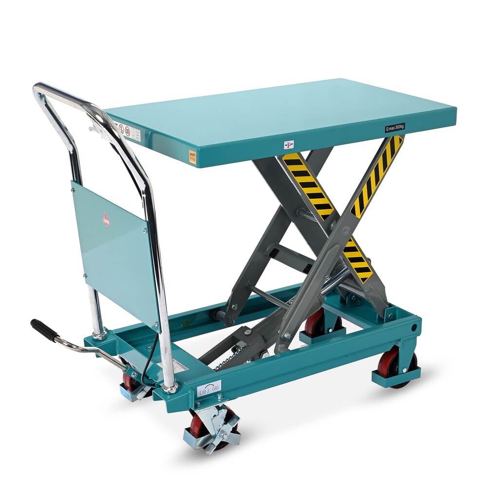 Scheren-Hubtischwagen Ameise® LTT 0.5 mit Einfach-Schere, fester Bügel, Tragkraft 500 kg, Plattform à 850 x 500 mm