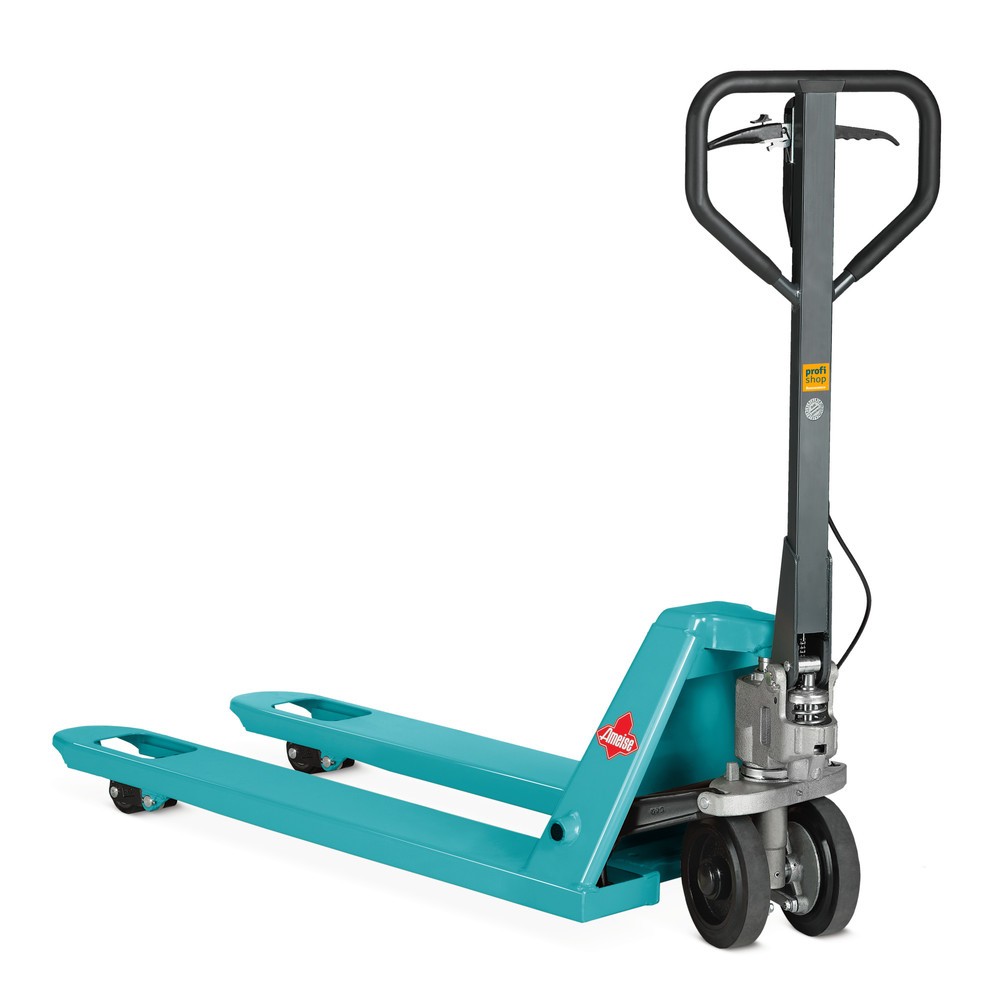 C-Ware Handhubwagen Ameise® mit Bremse, GL 1.150 mm, Vollgummi/Polyurethan, Tandemrollen, RAL 5018 türkisblau
