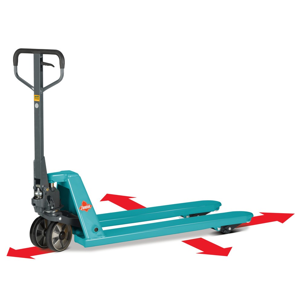 4-Wege-Handhubwagen Ameise® PTM 2.5 Cross, Tragfähigkeit 2.500 kg/1.500 kg, Gabellänge 1.150 mm, Polyurethan