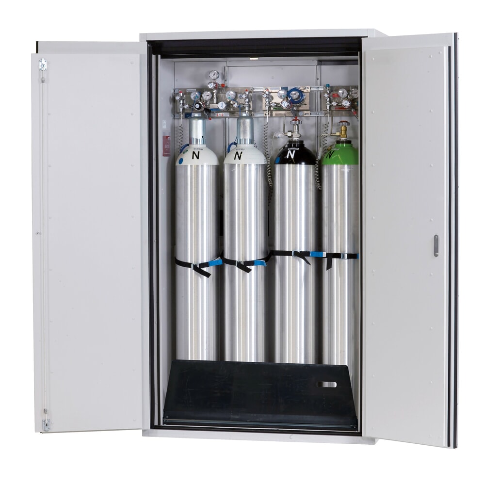asecos® Gasflaschenschrank G-ULTIMATE-90 WD, mit Flaschenhalter, HxBxT 2.050 x 1.198 x 615 mm, für 4 x 50 Liter Flaschen