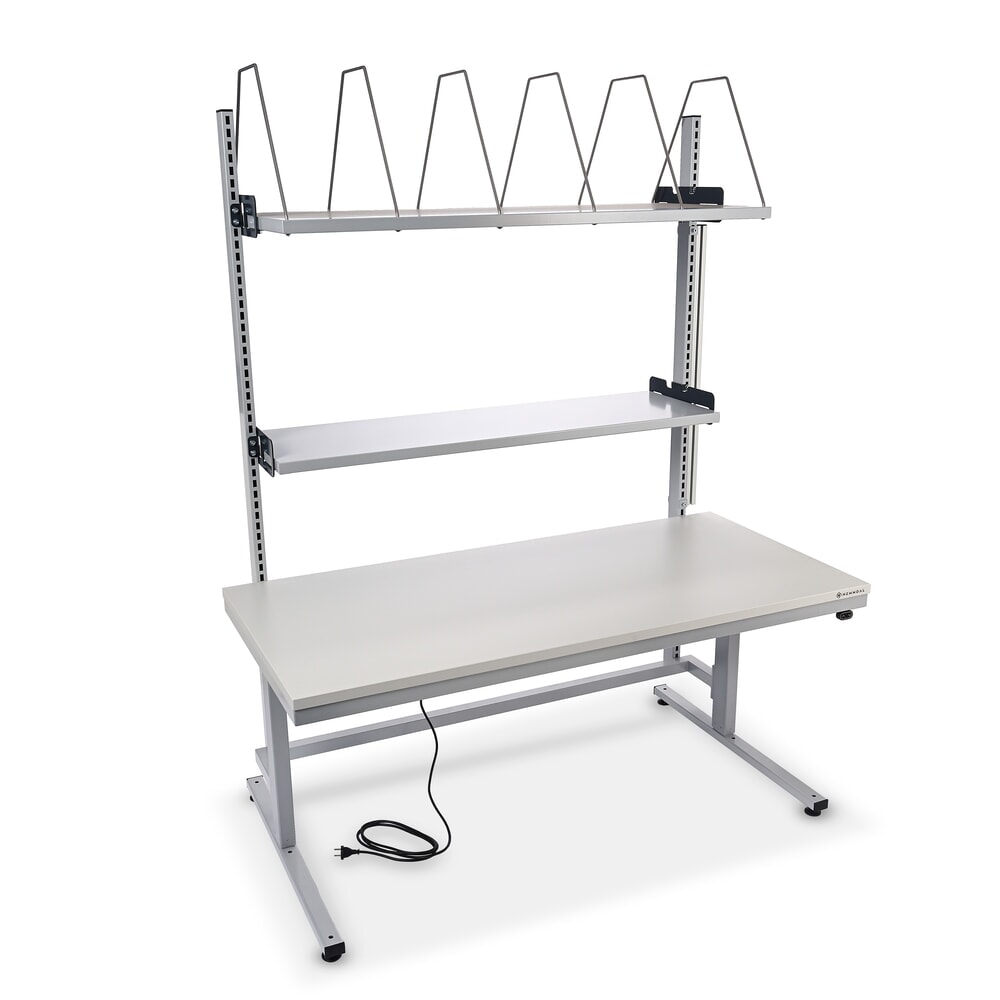 HEMMDAL Elektrisch höhenverstellbarer Packtisch ERGO 2, mit Aufbau, Tragfähigkeit 200 kg, HxBxT 720-1.220 x 1.600 x 750 mm
