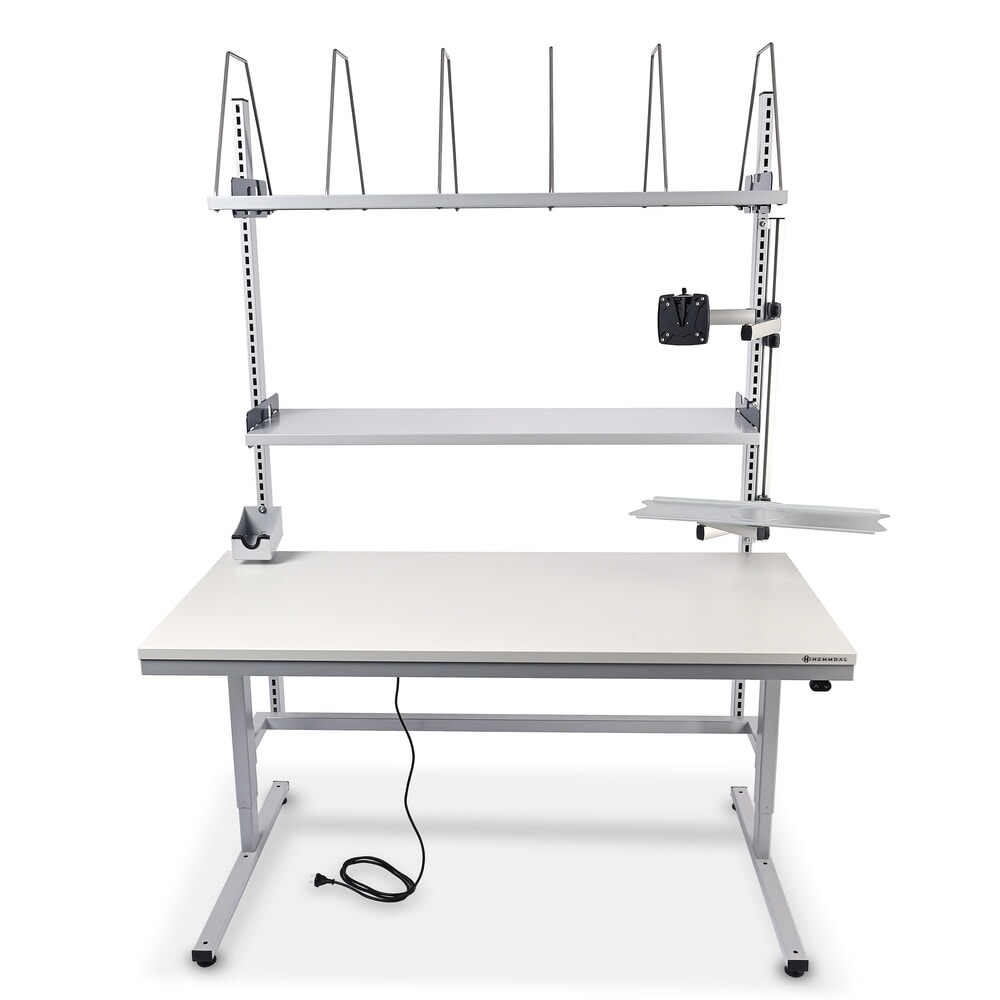 HEMMDAL Elektrisch höhenverstellbarer Packtisch ERGO 2, Komplett-Set, Tragfähigkeit 200 kg, HxBxT 720-1.220 x 1.600 x 750 mm