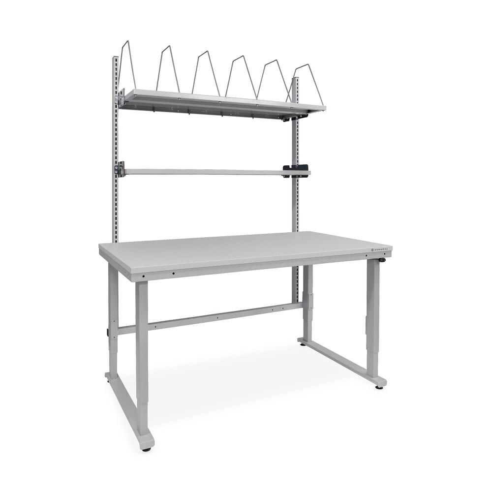 HEMMDAL Elektrisch höhenverstellbarer Packtisch ERGO 4, mit Aufbau, Tragfähigkeit 300 kg, HxBxT 720-1.220 x 1.600 x 900 mm