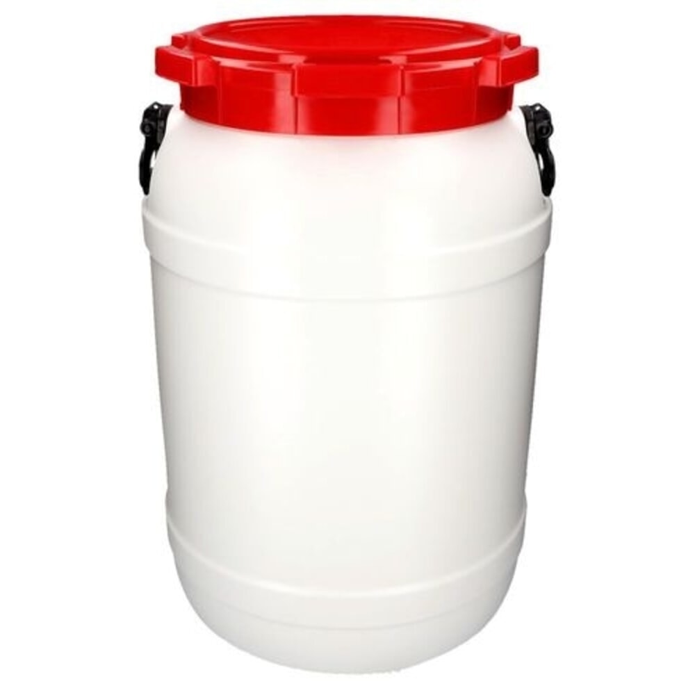 Denios Weithals-Fass aus Polyethylen (PE), weiss-rot WH 68, 68 l Volumen