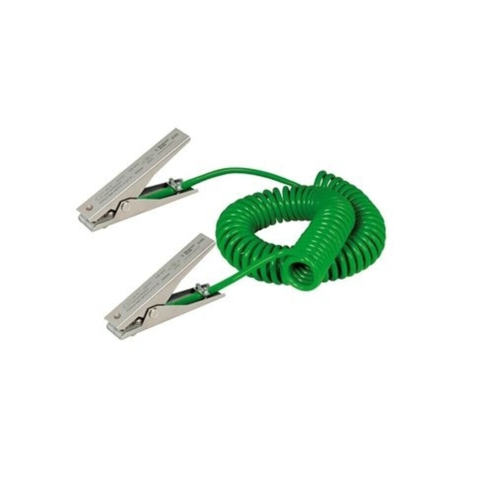 Denios Spiral-Erdungskabel, 2 Edelstahl-Erdungszangen MD 120 mm, 3 m Auszugslänge, ATEX
