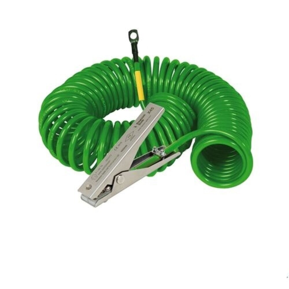 Denios Spiral-Erdungskabel, 1 Edelstahl-Erdungszange MD 120 mm, 3 m Auszugslänge, ATEX