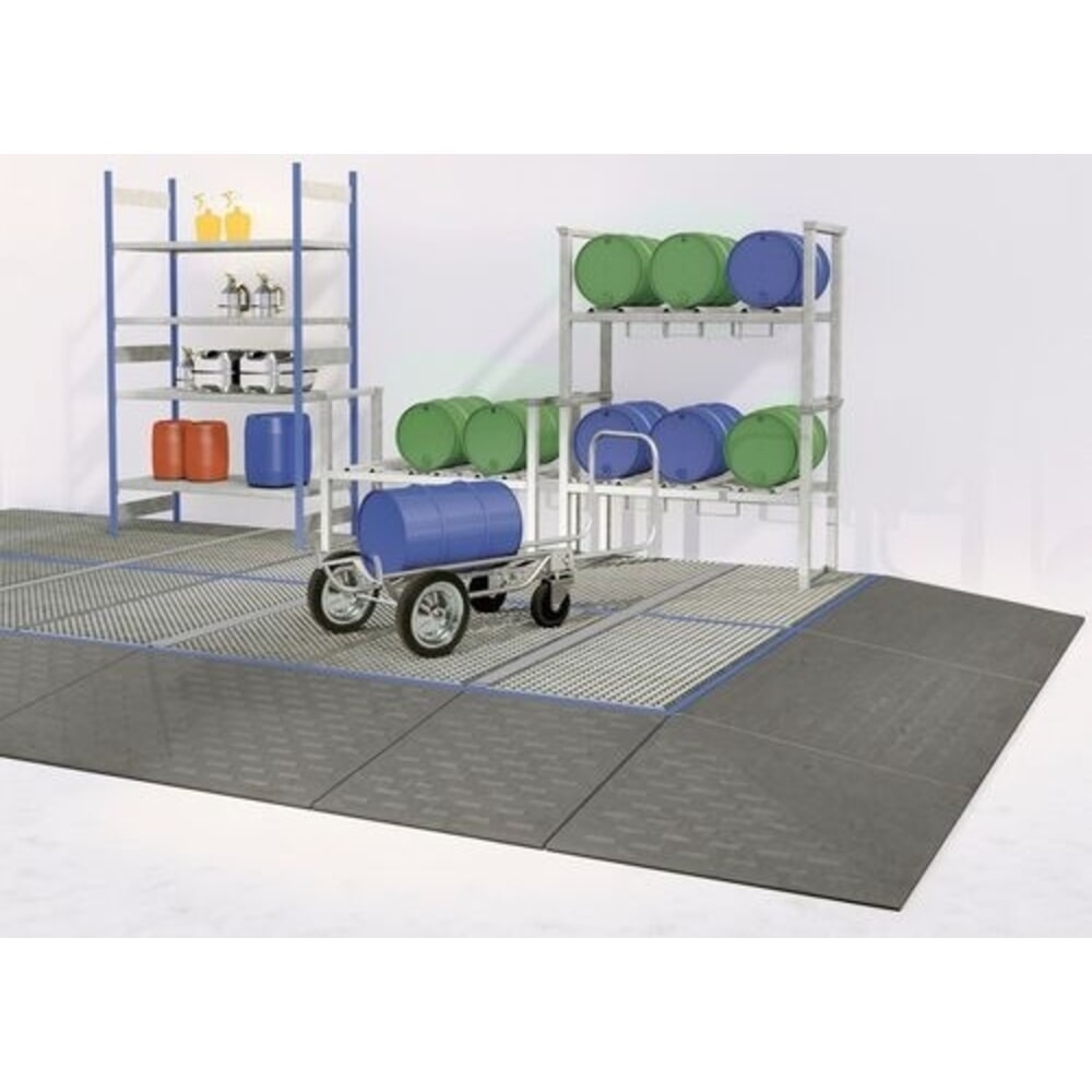 Denios Boden-Auffangwanne classic-line aus PE Einzelelement, mit verz. Gitterrost, HxBxT 150 x 790 x 790 mm