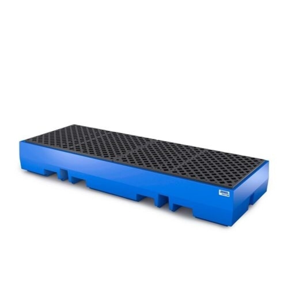 Denios Auffangwanne classic-line aus PE für 4 Fässer, PE-Gitterrost, HxBxT 350 x 2520 x 900 mm