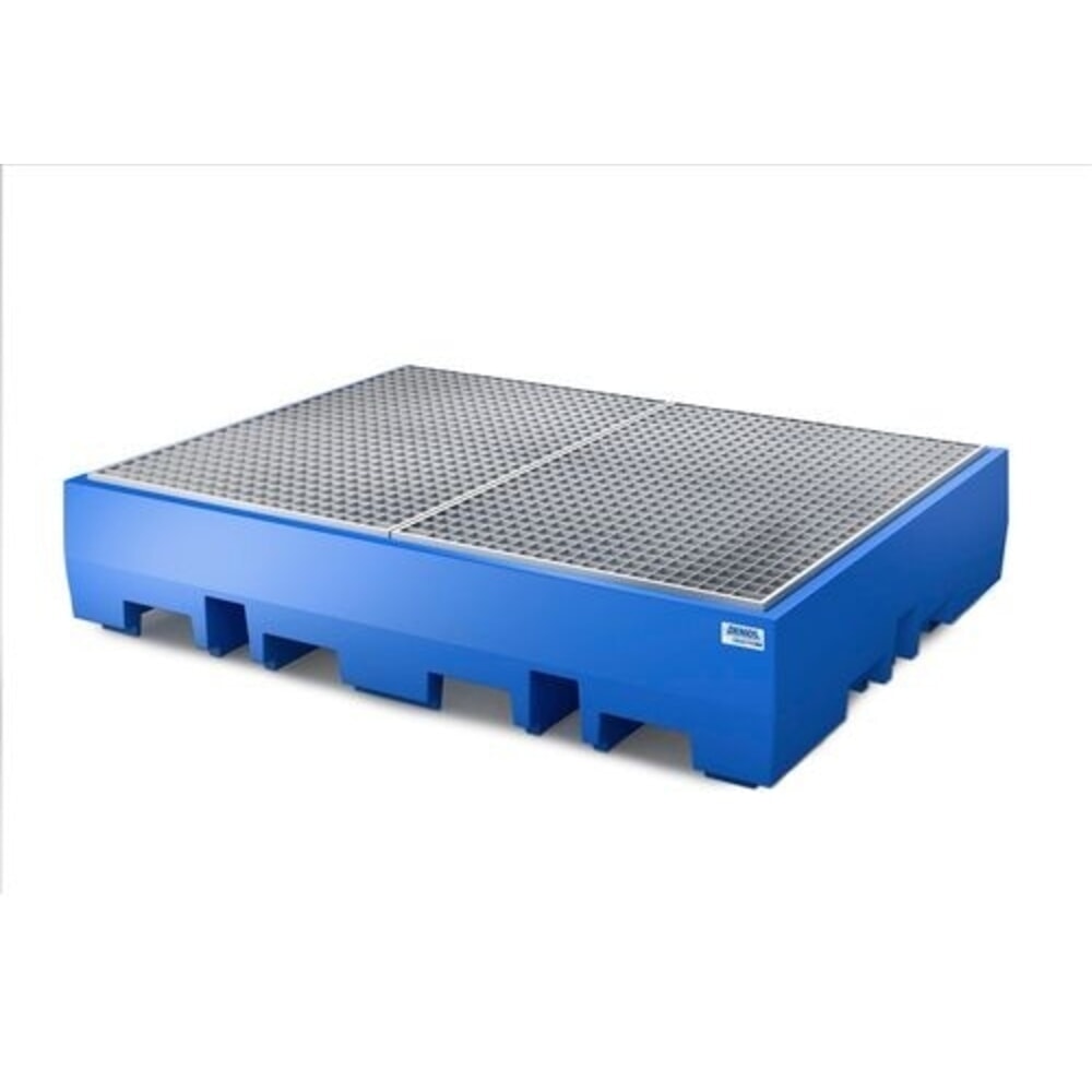 Denios Auffangwanne classic-line aus PE für 4 Fässer, verz. Gitterrost, HxBxT 350 x 1720 x 1300 mm