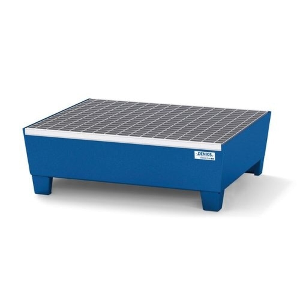 Denios Kleingebinde-Auffangwanne classic-line aus Stahl, pulverbeschichtet, für 2 x 60 l Fässer, Füsse, Gitterrost