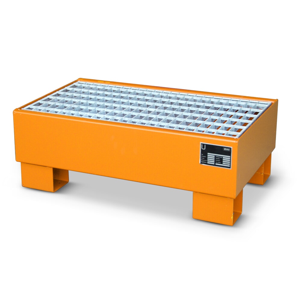 Bauer® Auffangwanne aus Stahl, für 2x 60-Liter-Fass, Auffangvolumen 61 l, inkl. Gitterrost, gelborange