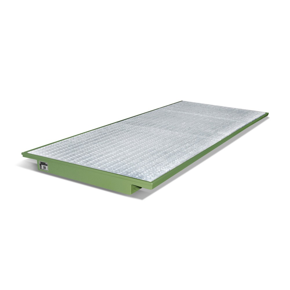 Bauer® Einhänge-Auffangwanne aus Stahl, inkl. Gitterrost, für Trägerlänge 3.300 mm, lackiert, resedagrün